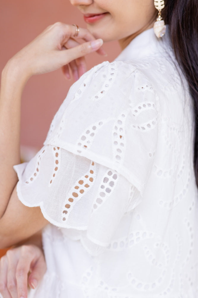 コットンレース　フロントボタンワンピース/ レースワンピース / レースワンピース/ロングワンピース /レース ロングワンピース/ 4色