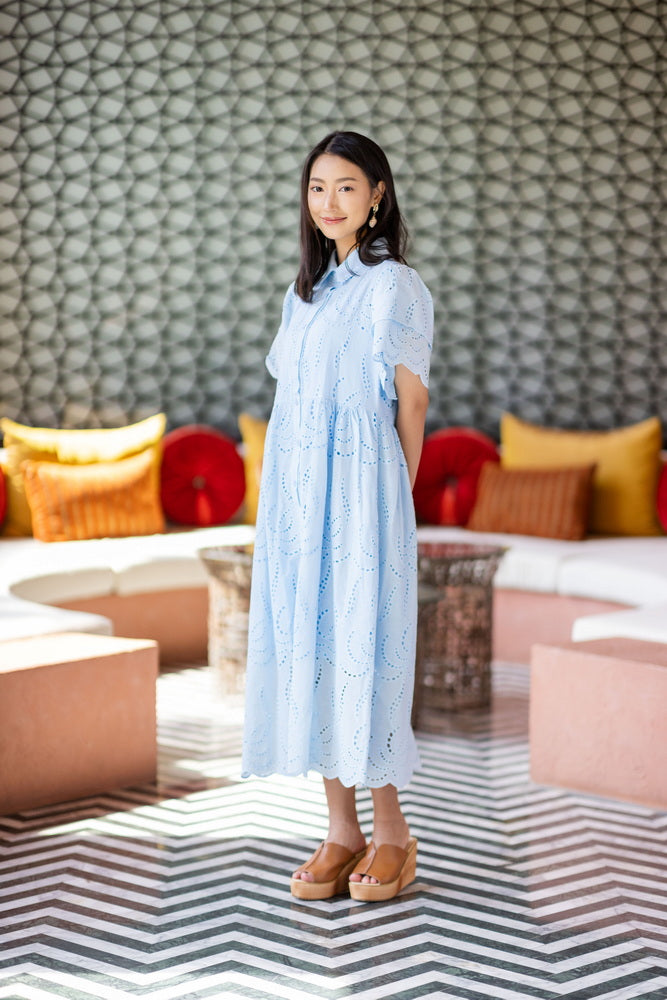 コットンレース　フロントボタンワンピース/ レースワンピース / レースワンピース/ロングワンピース /レース ロングワンピース/２色