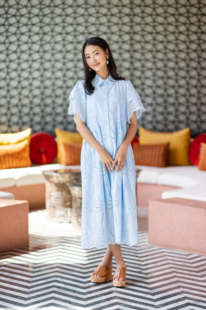 コットンレース　フロントボタンワンピース/ レースワンピース / レースワンピース/ロングワンピース /レース ロングワンピース/２色