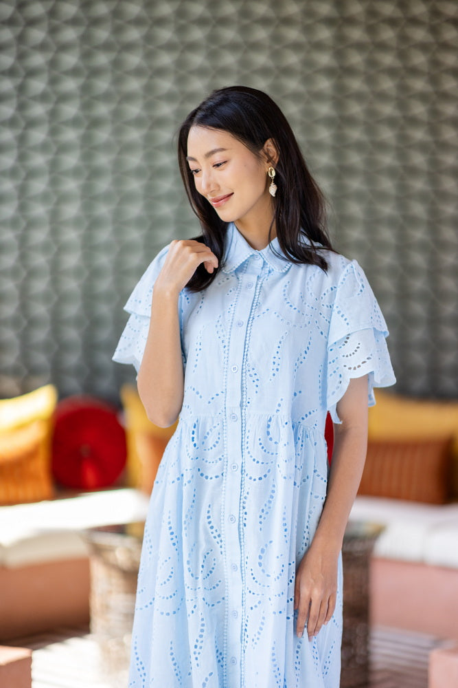 コットンレース　フロントボタンワンピース/ レースワンピース / レースワンピース/ロングワンピース /レース ロングワンピース/２色