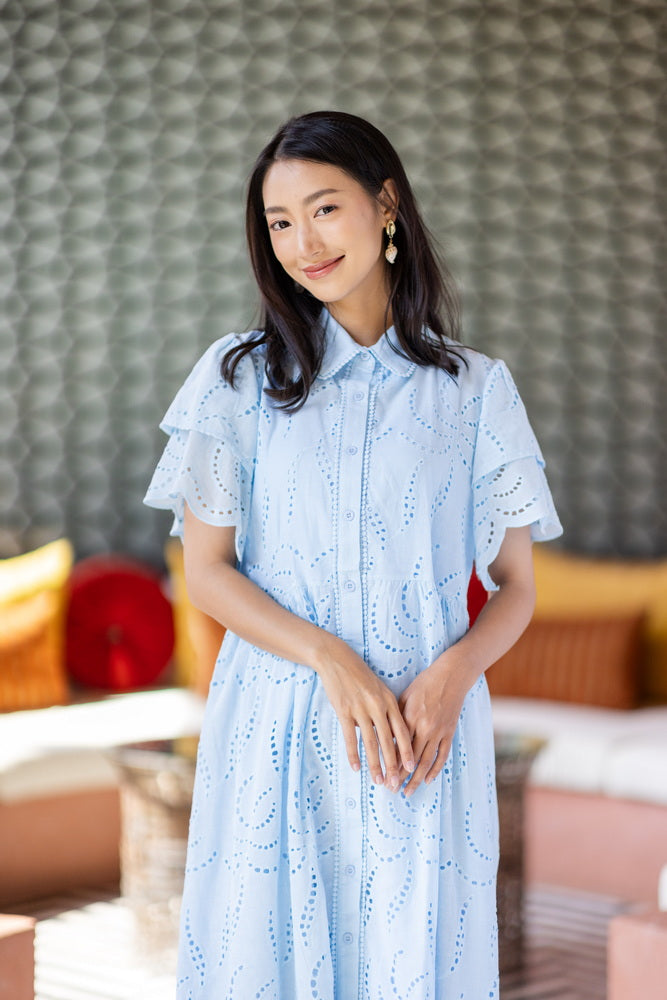 コットンレース　フロントボタンワンピース/ レースワンピース / レースワンピース/ロングワンピース /レース ロングワンピース/２色