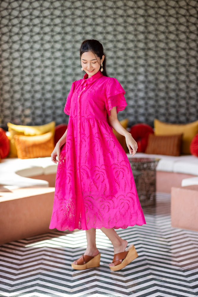 コットンレース　フロントボタンワンピース/ レースワンピース / レースワンピース/ロングワンピース /レース ロングワンピース/２色