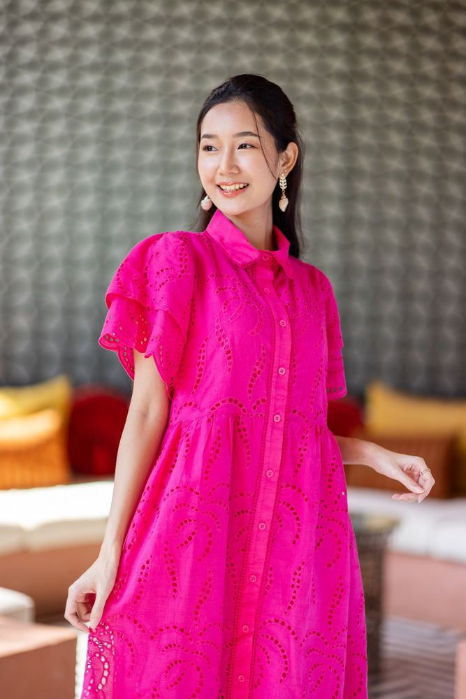 コットンレース　フロントボタンワンピース/ レースワンピース / レースワンピース/ロングワンピース /レース ロングワンピース/２色