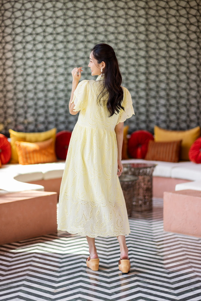 コットンレース　フロントボタンワンピース/ レースワンピース / レースワンピース/ロングワンピース /レース ロングワンピース/ 4色