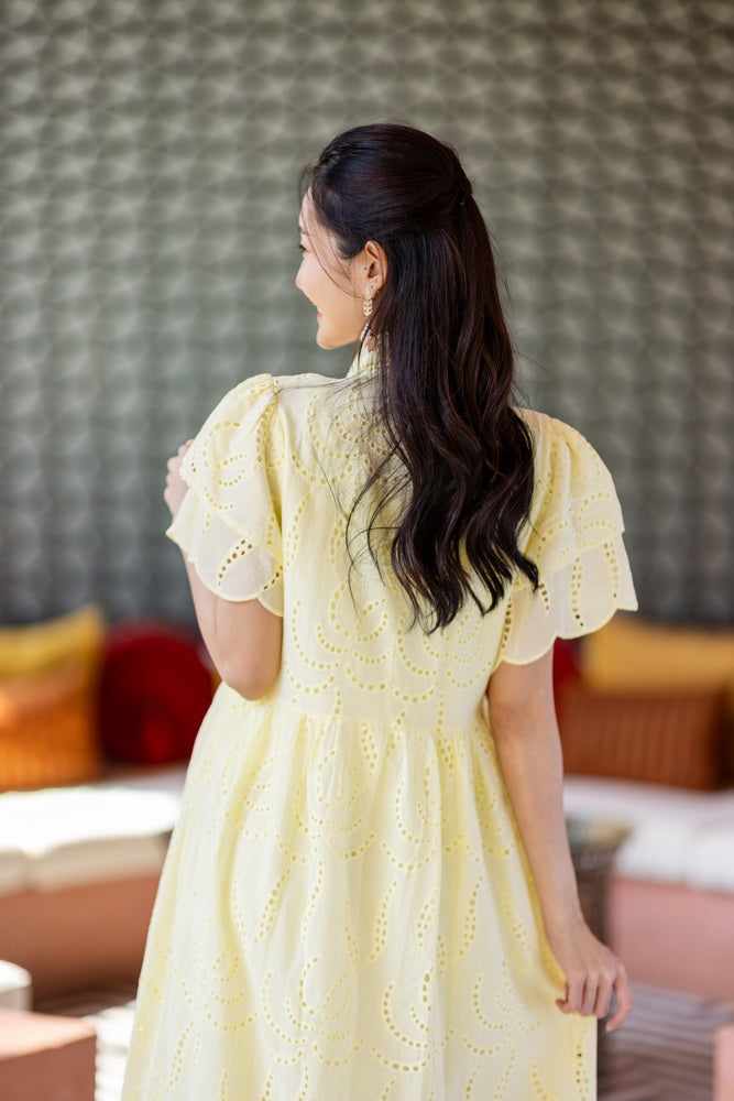 コットンレース　フロントボタンワンピース/ レースワンピース / レースワンピース/ロングワンピース /レース ロングワンピース/ 4色