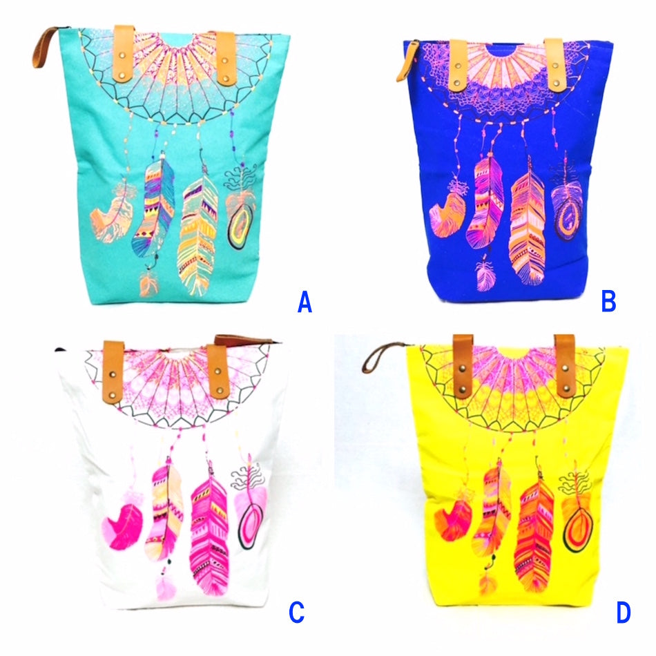 ドリームキャッチャー柄 縦長トートバッグ/エディターズバッグ/エスニック/ボヘミアン/ネイティブ柄/
