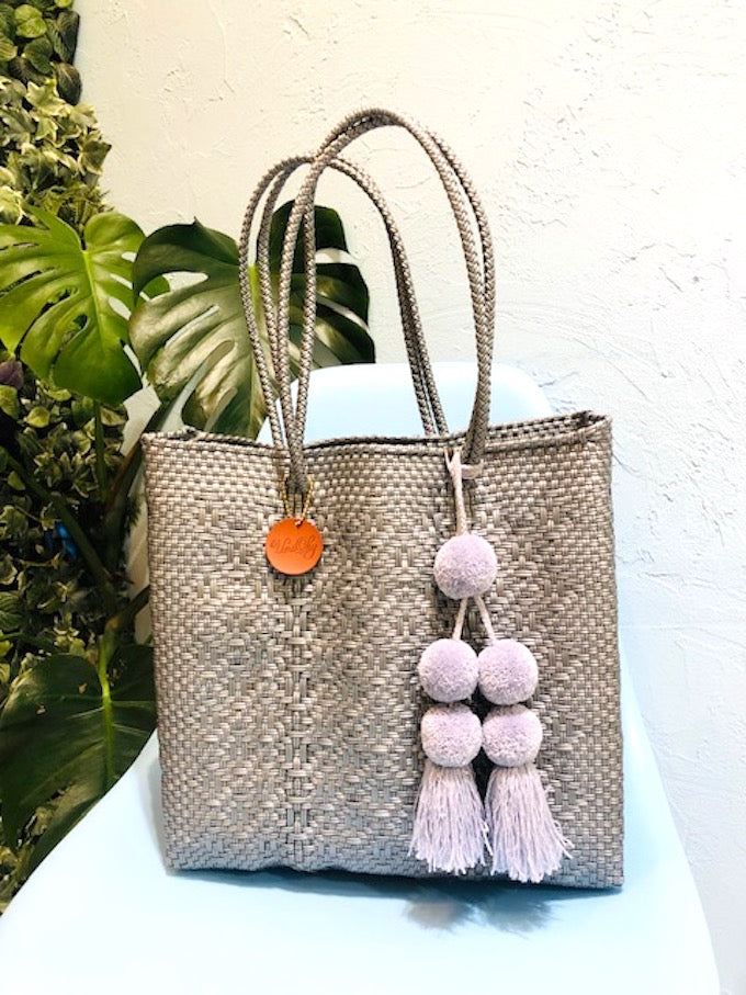 ミディアムハンドル メルカドトートバッグ M7色 （M・ミディアムハンドル）ポンポンチャーム付き Mexican BAG M with Pompom charm 　